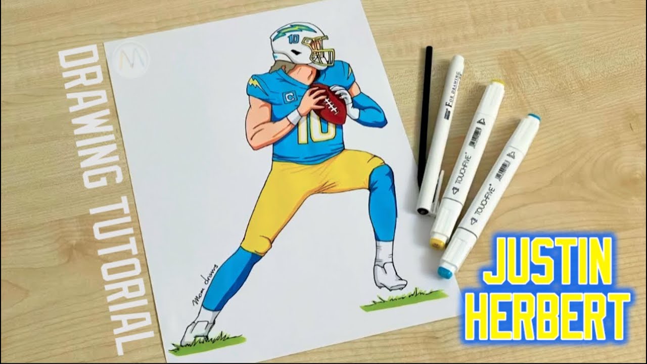 How to draw NFL player Justin Herbert / How to draw Chargers players / Los Angeles Chargers