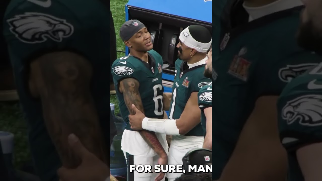Jalen Hurts congratulates Devonta Smith on winning the Super Bowl! #eagles #superbowl #jalenhurts