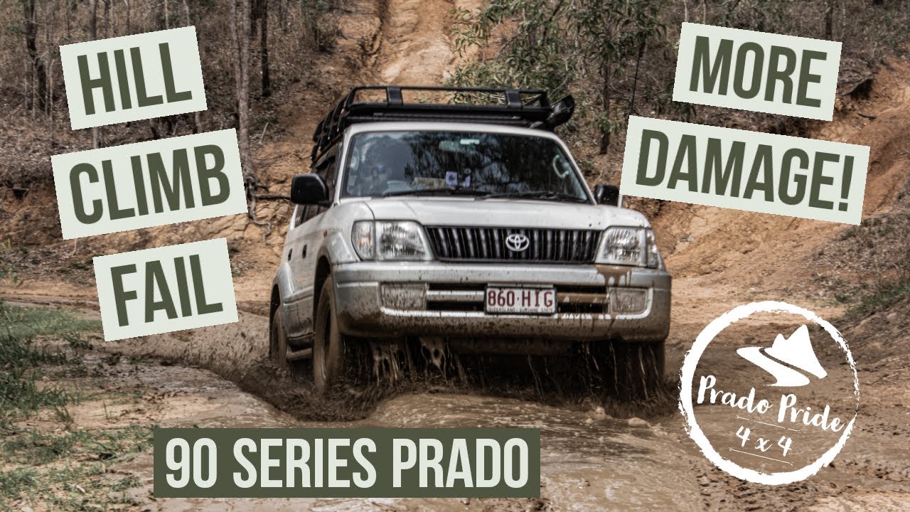 90 SERIES PRADO AT SWAN GULLY 4X4 PARK, SCENIC RIM. HILL CLIMB 4X4 FAIL
