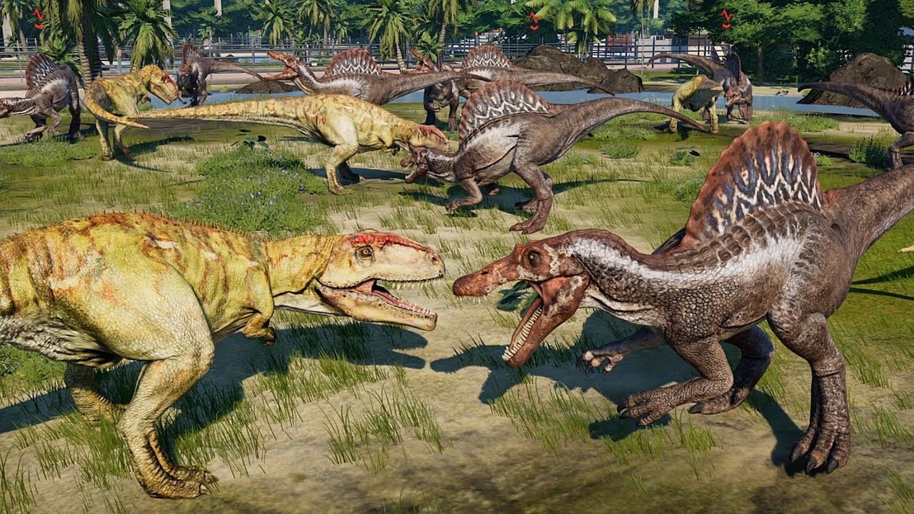 10 Giganotosaurus vs 10 Spinosaurus - Jurassic World Evolution (4K 60FPS)