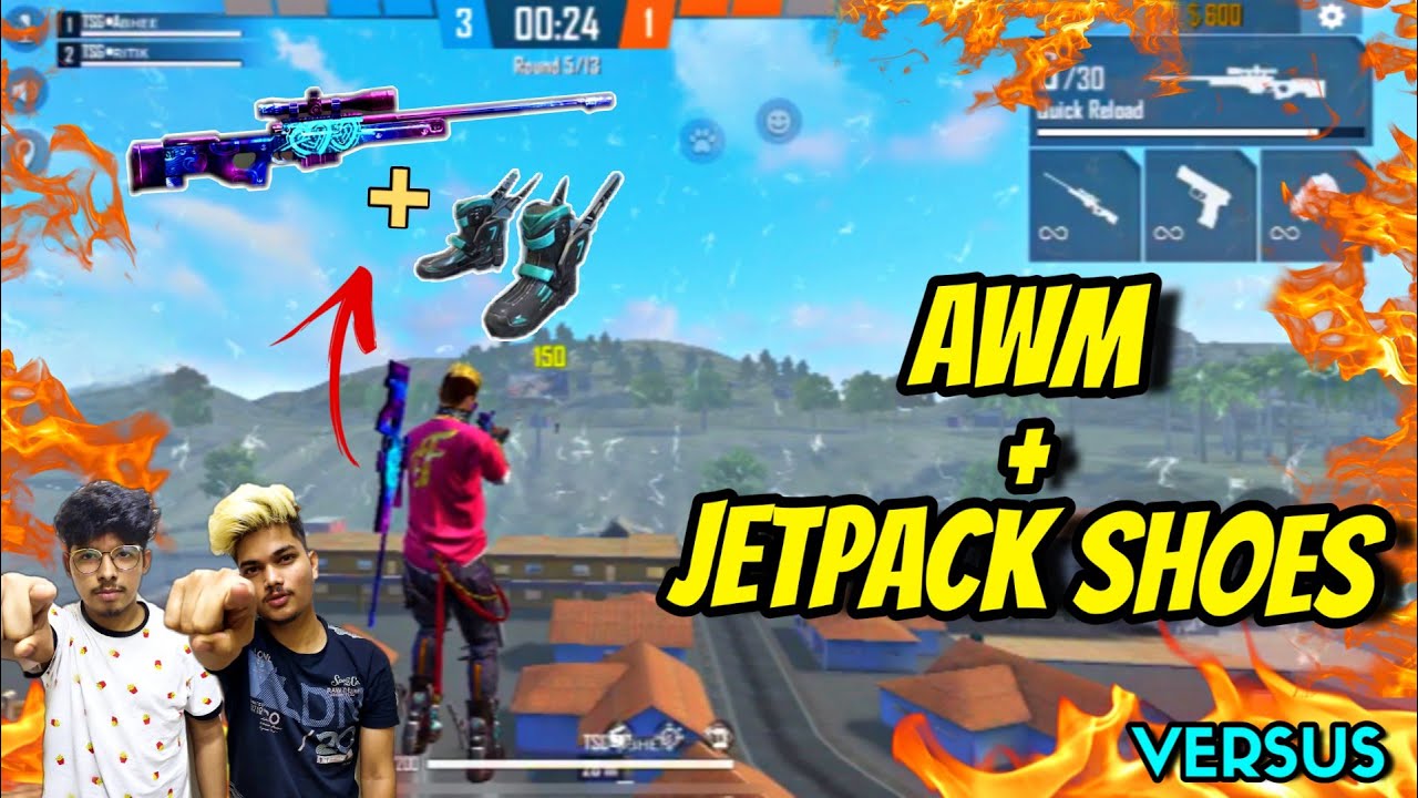 FREE FIRE || ONLY AWM + JETPACK SHOES IN CLASH SQUAD CHALLENGE || CRAZY MODE LIVE REACTION||. TSG