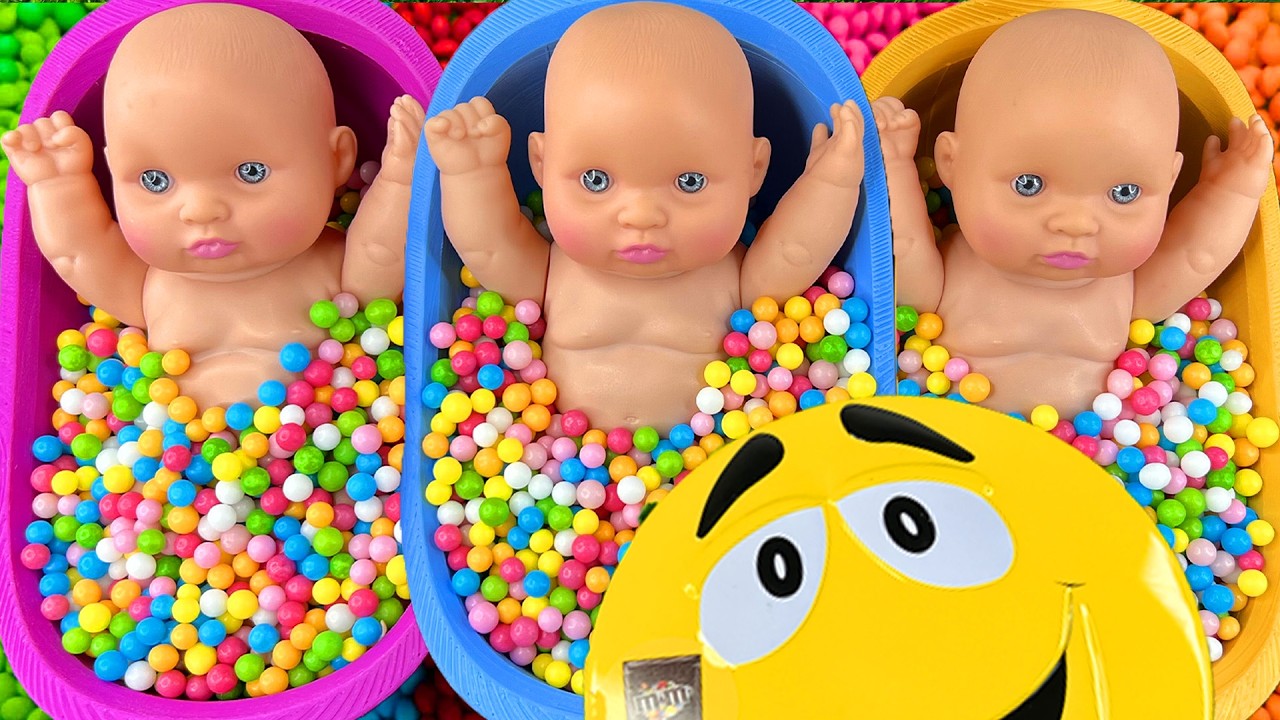 11 Minutes Satisfying with Full of 3 Rainbow BathTubs Candy with M&M's & Magic Slime Cutting Video 1