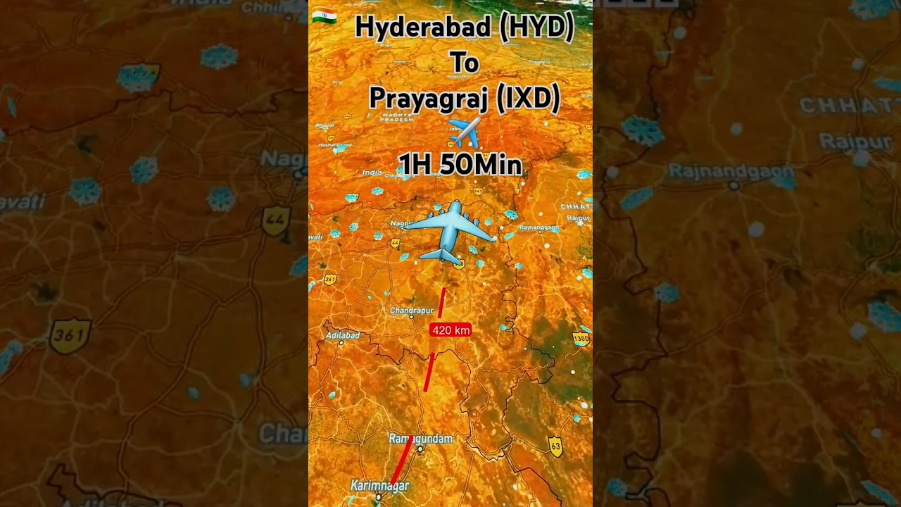 Hyderabad to Prayagraj flight ✈️ route  |#aviation #airplane #aeroplane #shorts #mahakumbh2025 #map
