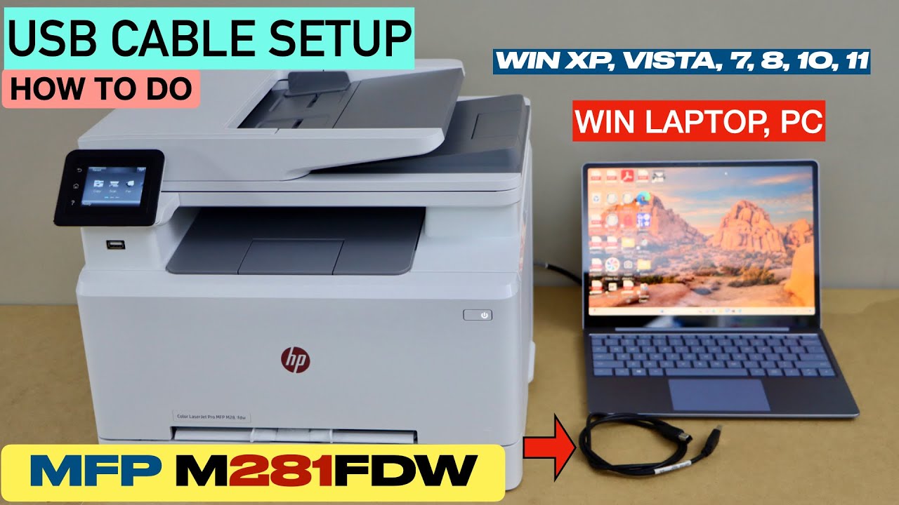 HP Color LaserJet Pro MFP M281FDW Printer USB Cable Setup With Windows Laptop, PC !