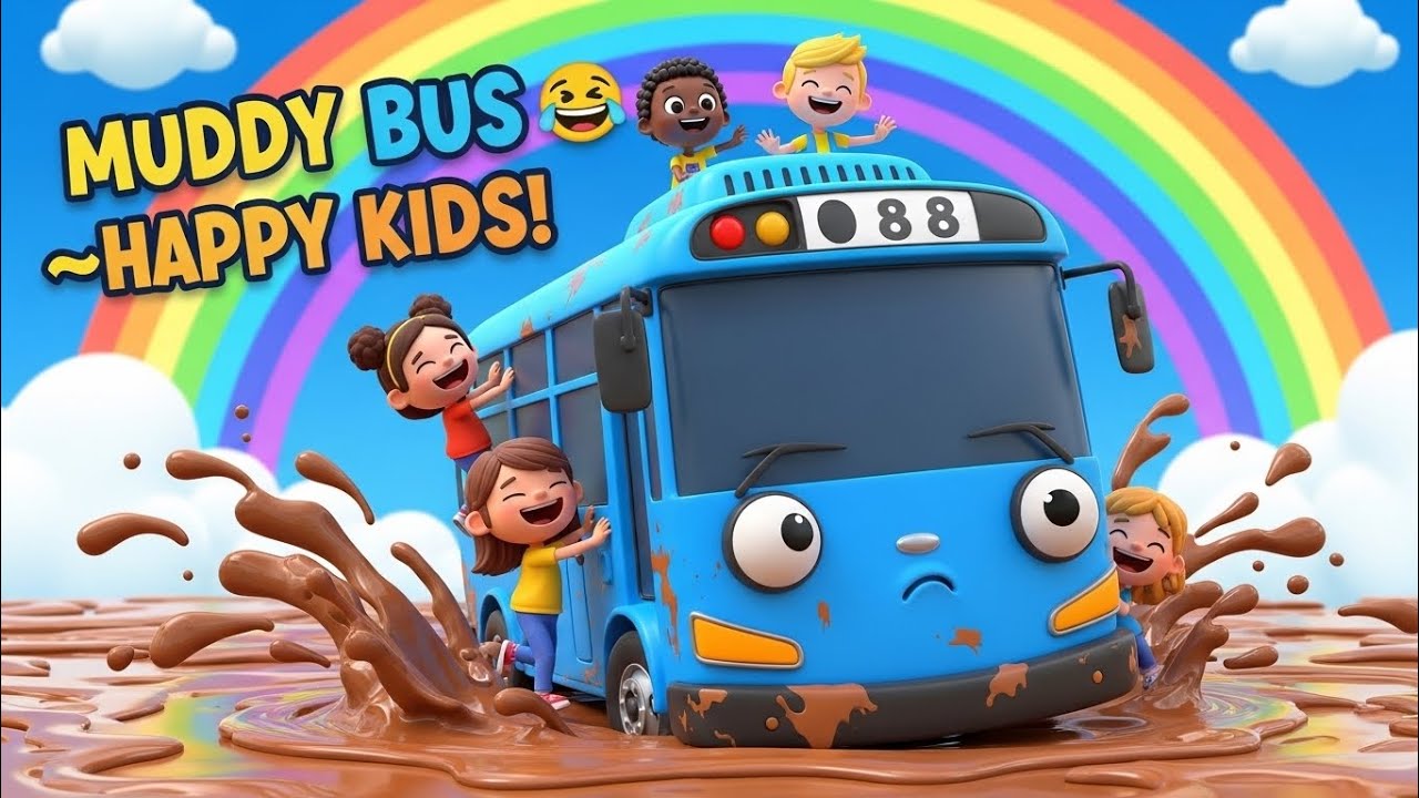 Muddy Bus Happy Kids 😄🚌 | Funny Hindi English Kids Rhyme | Mud Puddle Cartoon Song