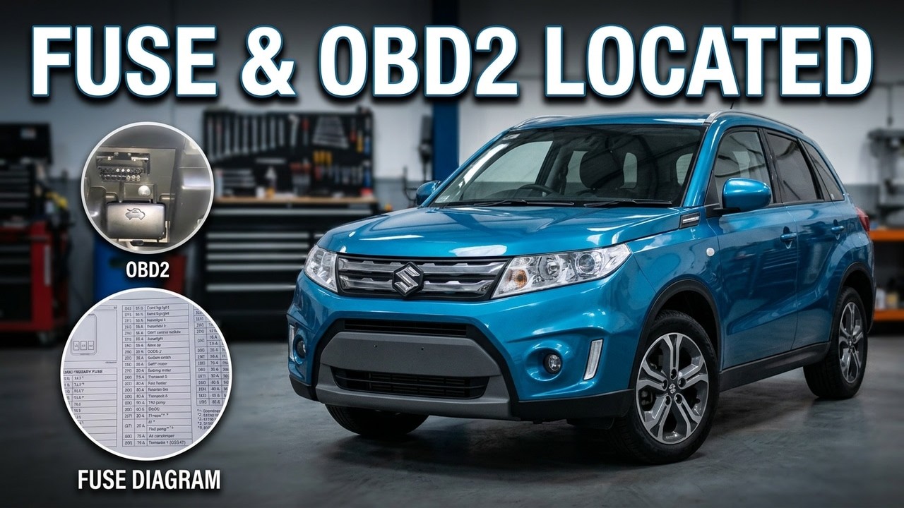 Расположение блока предохранителей и диагностического порта OBD2 на Suzuki Vitara, включая схемы