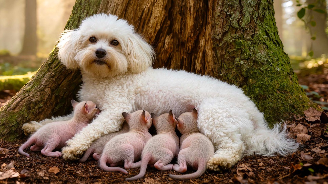 Кто бы мог подумать? Собака-мама🐶 вырастила маленького котёнка🐱 в лесу. 🐱🐶😘❤❤