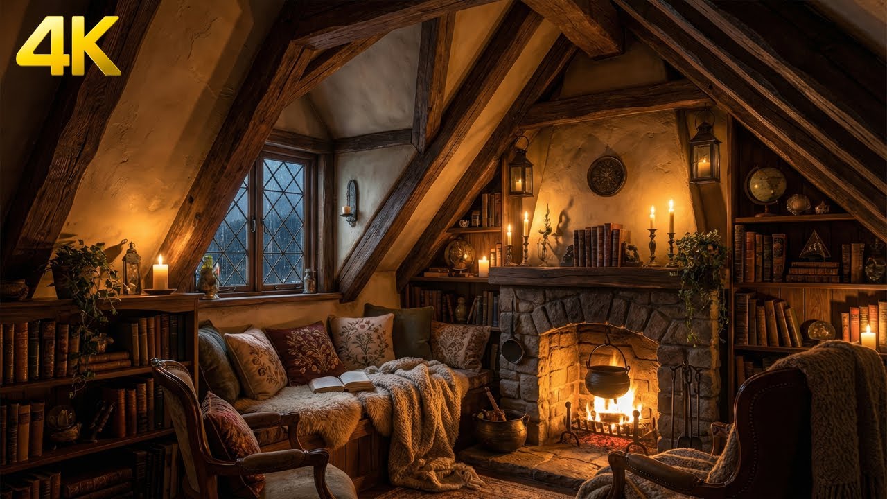 🔥 Cozy Fireplace & Rain Outside 🌧️ | 1 Hour Relaxing Ambience for Sleep, Study & Relax