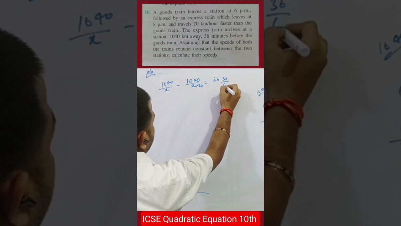 ICSE Math Xth Quadratic Equation Problem 