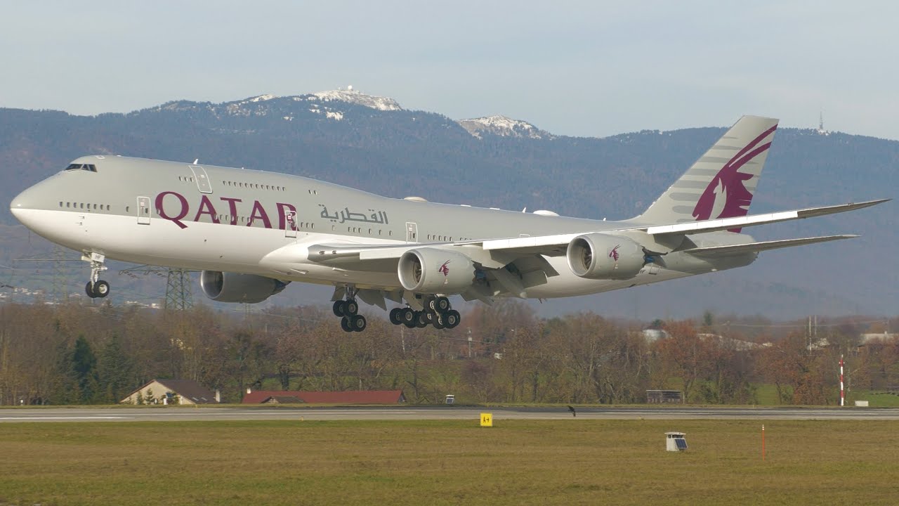 4K | Qatar Amiri Boeing 747-8(BBJ) A7-HHF landing at Geneva/GVA/LSGG