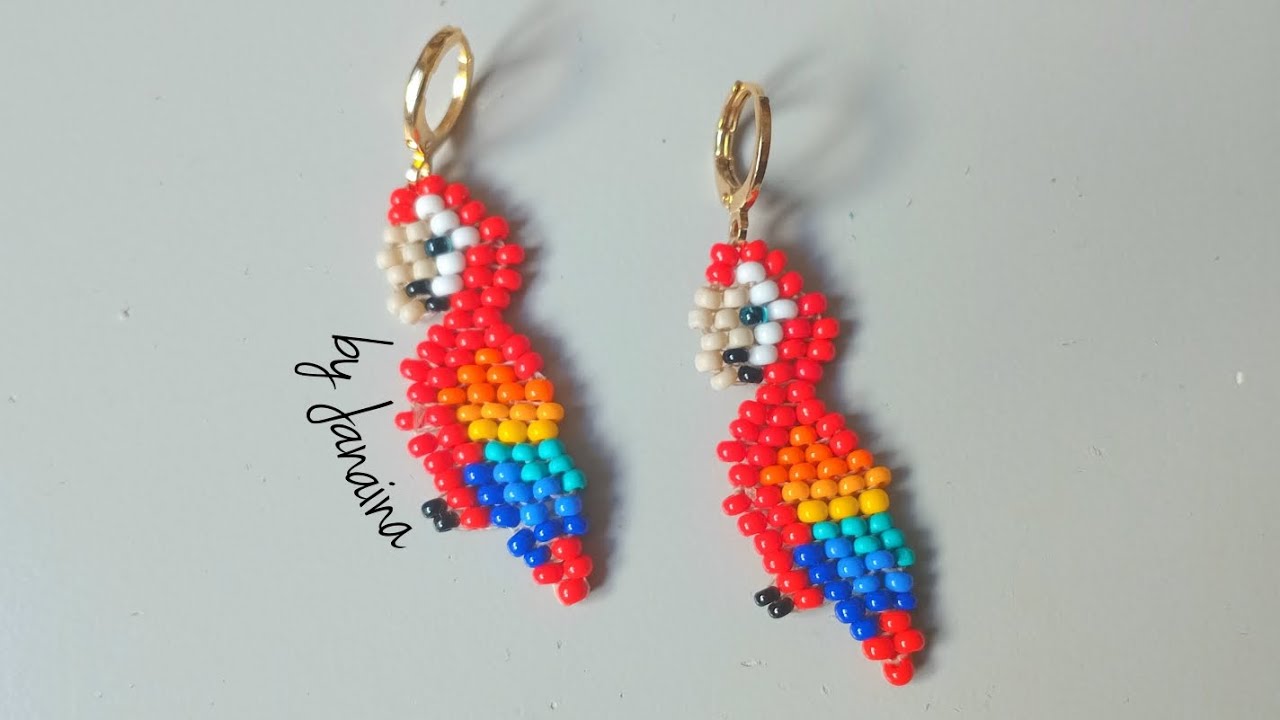 🦜 Brinco arara de miçangas/Aretes guacamayo de mostacillas/Earrings macaw of beads