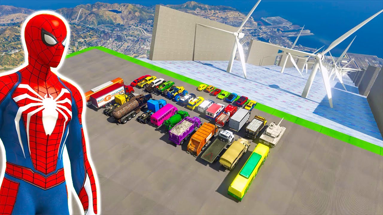 GTA 5 hardest wind fan ice mega ramp challenge for all vehicles | hombre araña