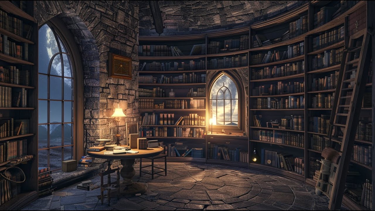 Dark Tower Library at Night — Dark Academia Ambience (1 Hour)