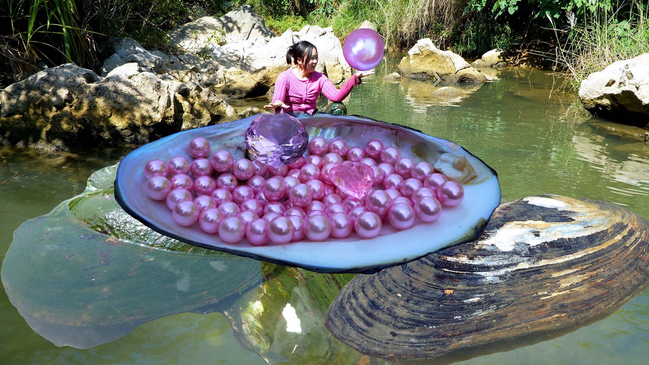🎁Pry open the giant freshwater clam, filled with enchanting purple pearls, it's incredibly beautiful