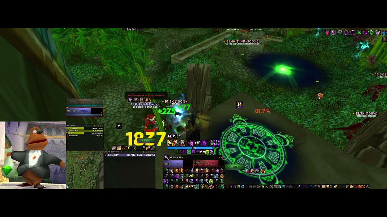 Classic: WotLK Zul'Gurub High Priest Thekal and Bloodlord Mandokir Warlock solo mountrun
