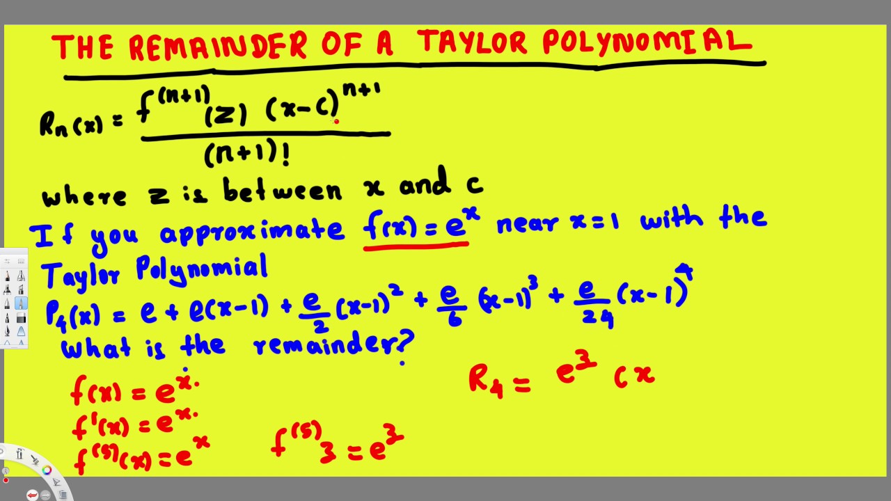 Taylor's Remainder Theorem - Finding the Remainder, Ex 1