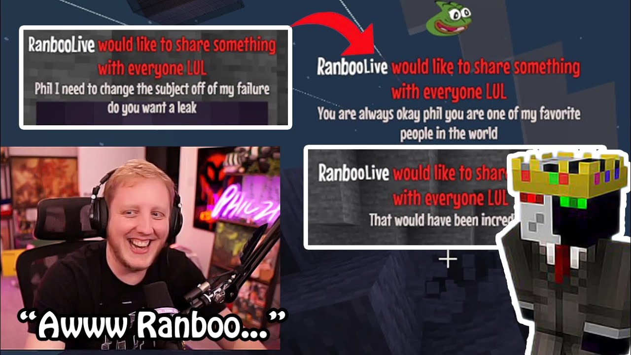 Ranboo being chaotic on Philza’s stream for 13  minutes straight!