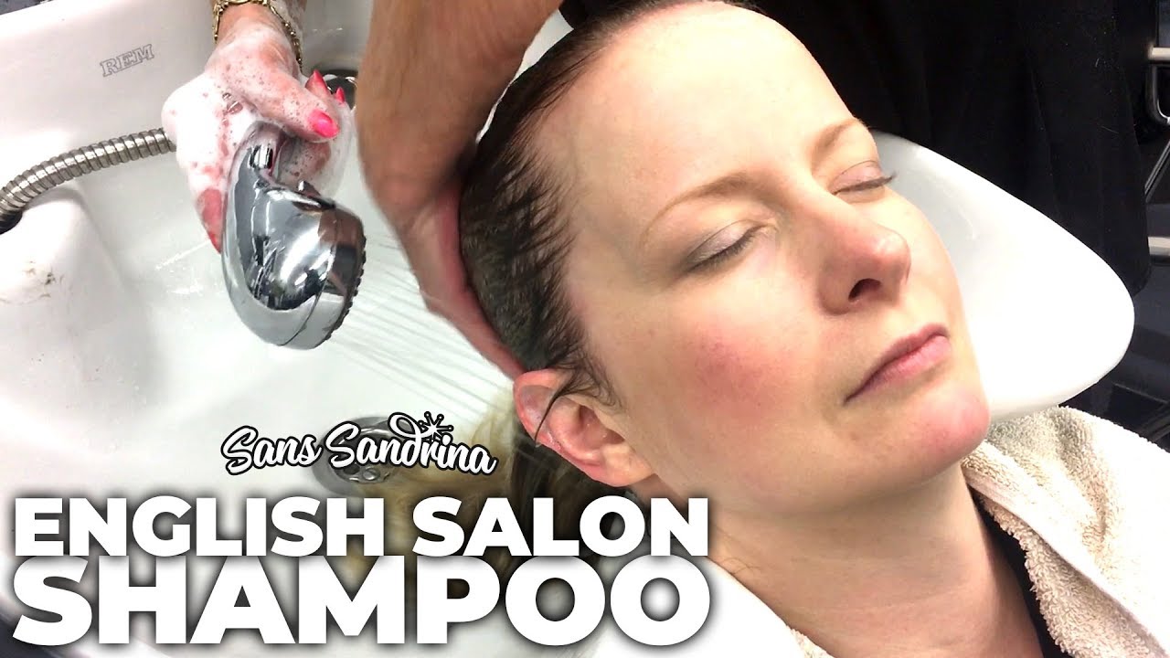Shampoo for long fine blond hair in British salon - ASMR water sounds & head massage