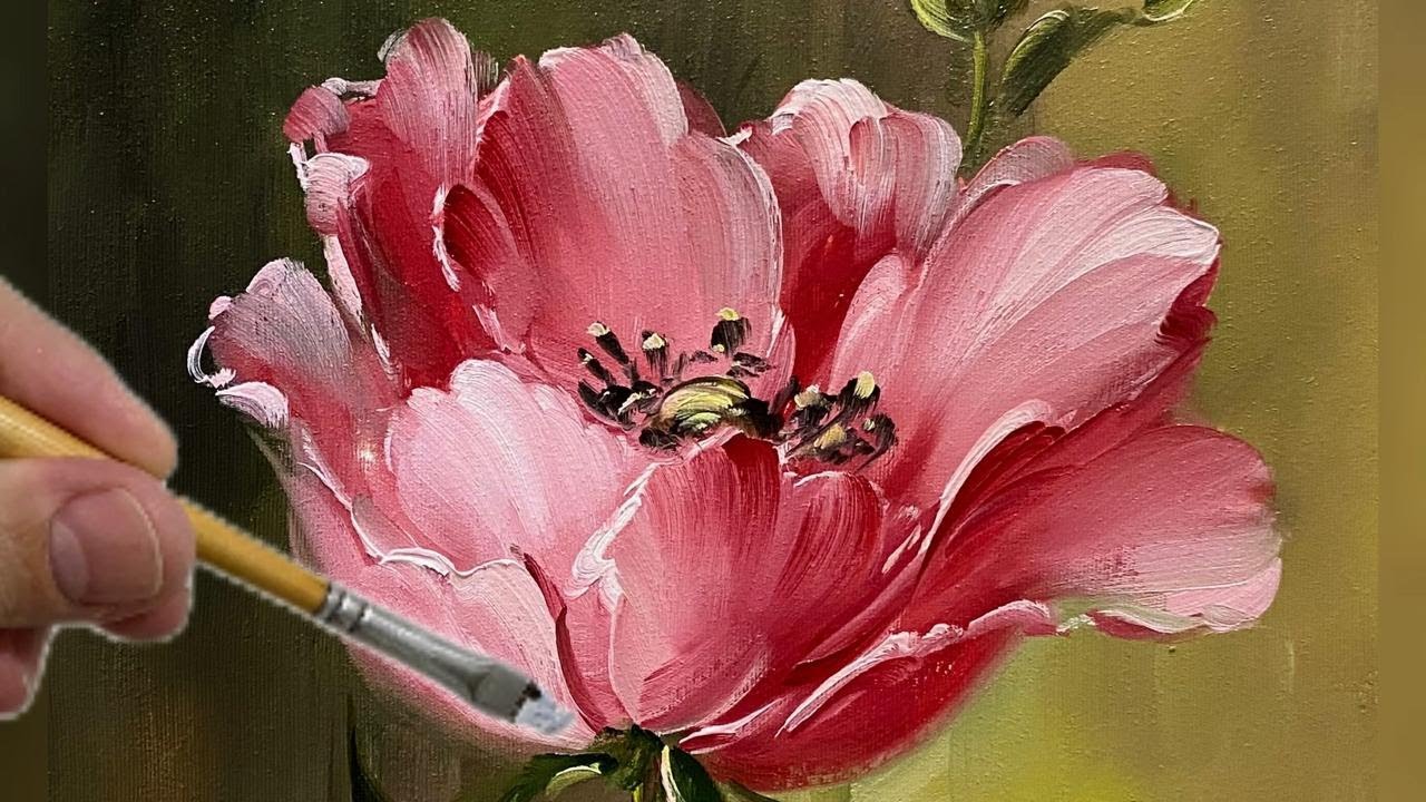 КАРТИНА РОЗОВЫЙ МАК / РЕАЛИСТИЧЕСКИЕ ДЕТАЛИ И ТЕКСТУРЫ / ОЖИВЛЕНИЕ ЦВЕТА / ПОШАГОВАЯ КАРТИНА