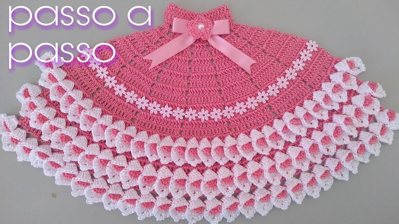 saía de crochê para boneca pintanda em pano de prato parte 1