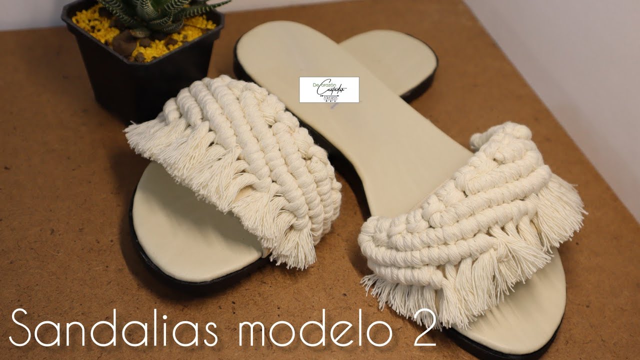 Sandalias tejidas a macramé con el nudo festón, muy fáciles de tejer