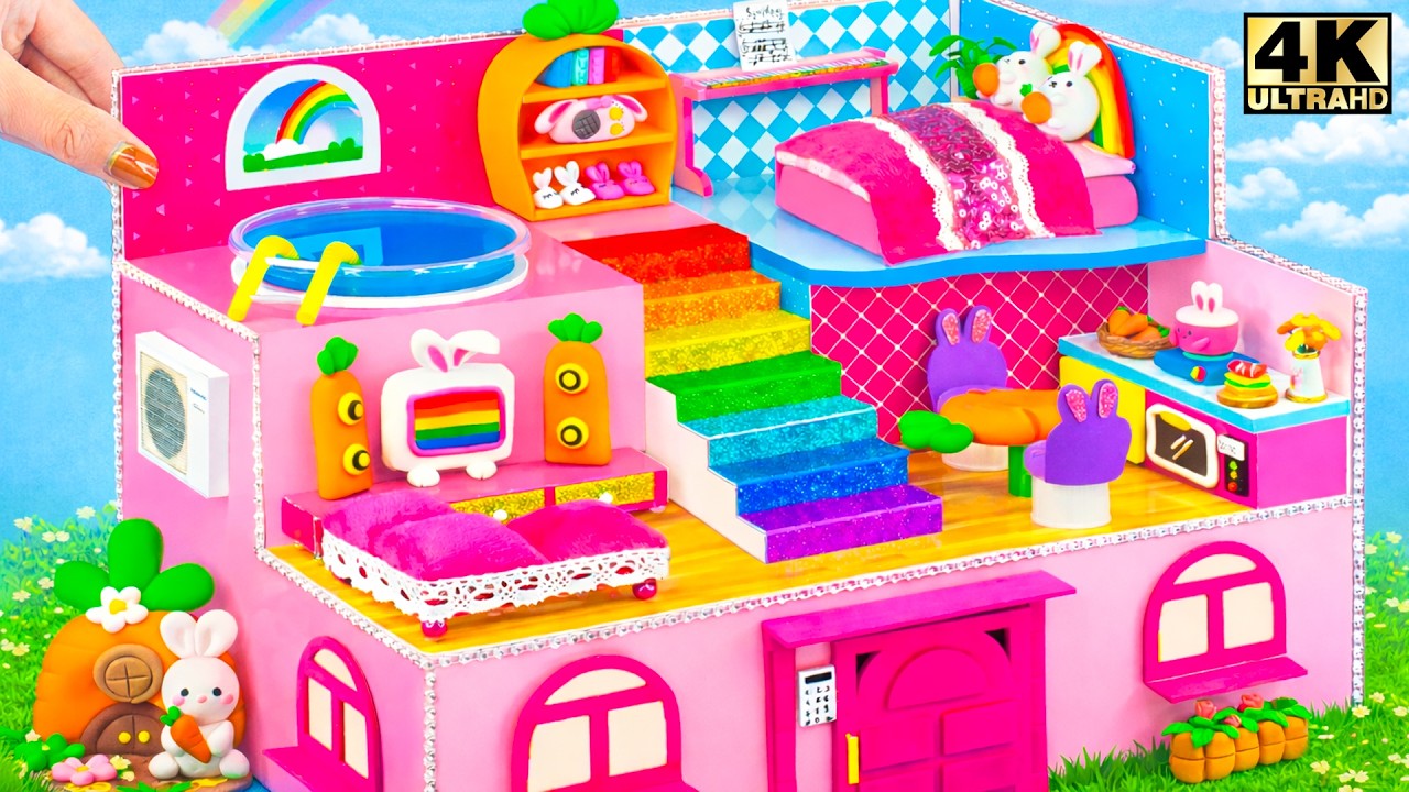 Make Bunny Carrot House with Rainbow Stairs, Mini Indoor Pool & Cute Kitchen 🥕🌈 DIY Miniature House