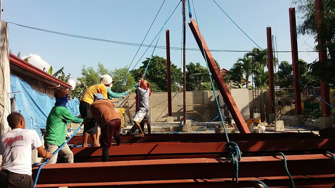 manual erection of steel I Beam column