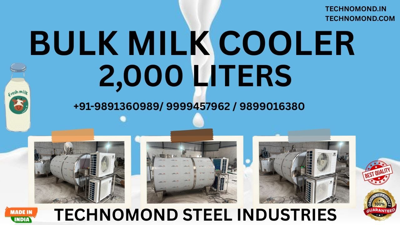 Bulk Milk Cooler (2,000 LITERS)  (Technomond Steel Industries) High-Quality Dairy Equipment