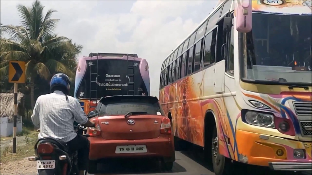 OMG!! Private Bus Race Coimbatore Vs TNSTC BUS - Bahubali release image Beautifully painted bus NST