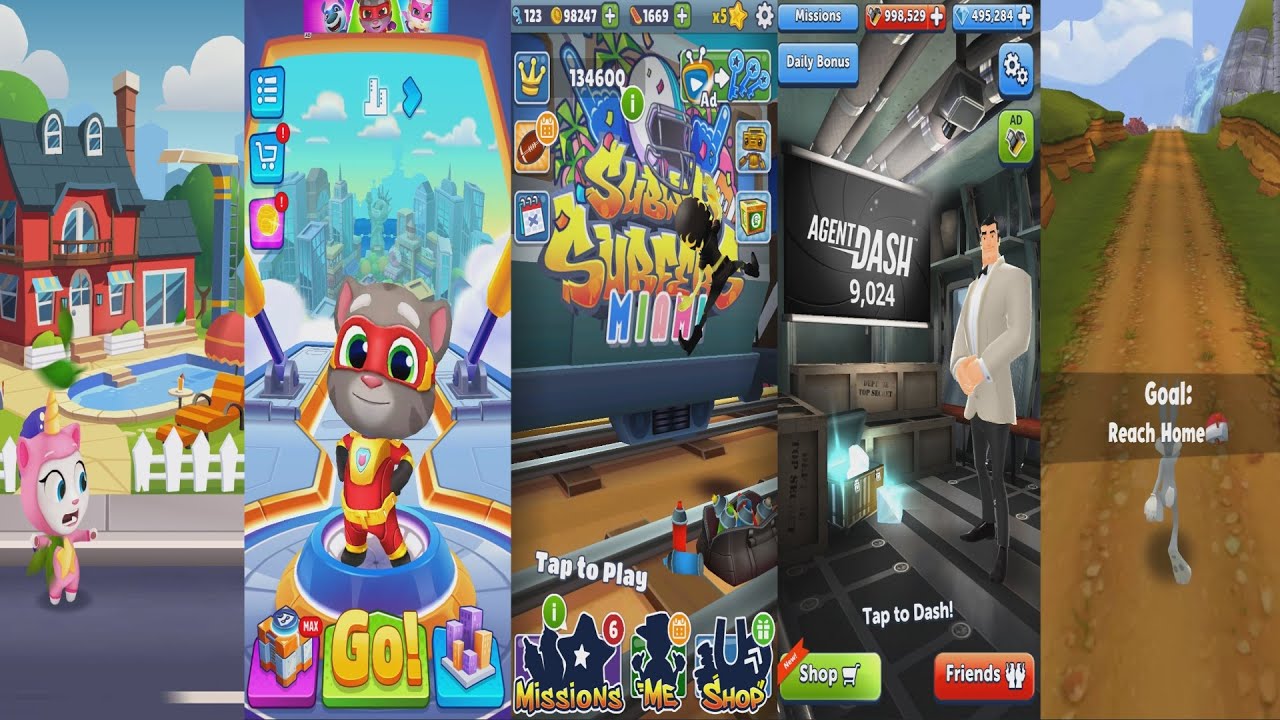 Talking Tom Gold Run VS Subway Surfers VS Talking Tom Hero Dash VS Agent Dash VS Looney Tunes Dash