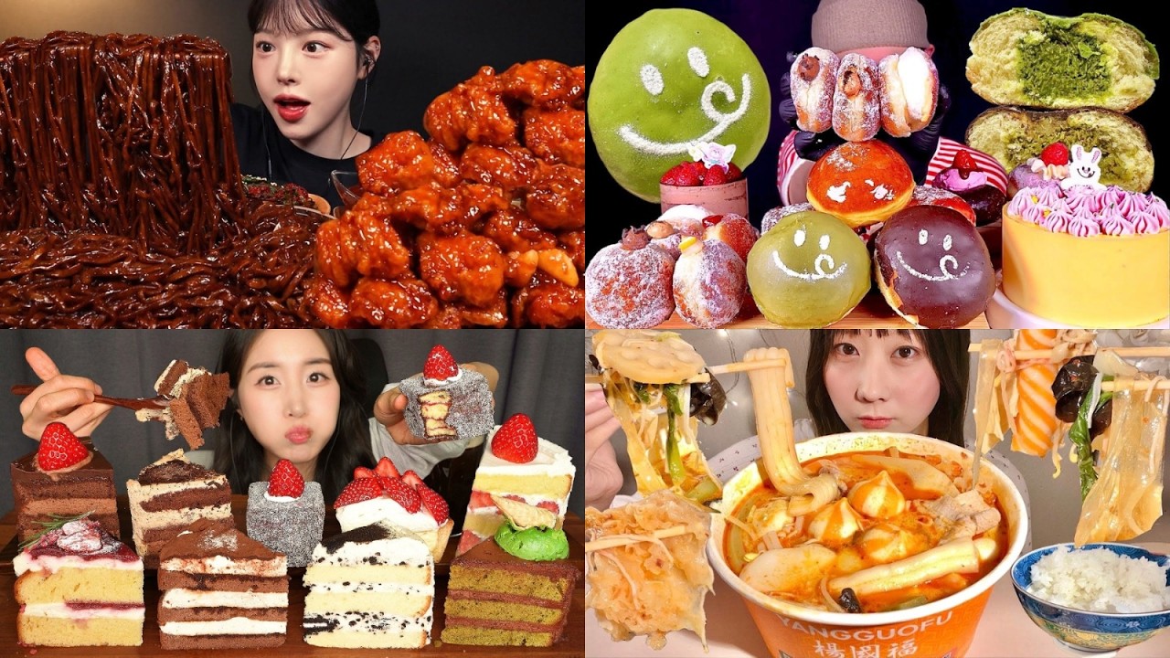 Ultimate Giant Noodles Mukbang | Spicy Korean Street Food & Sweet Dessert Cake Feast