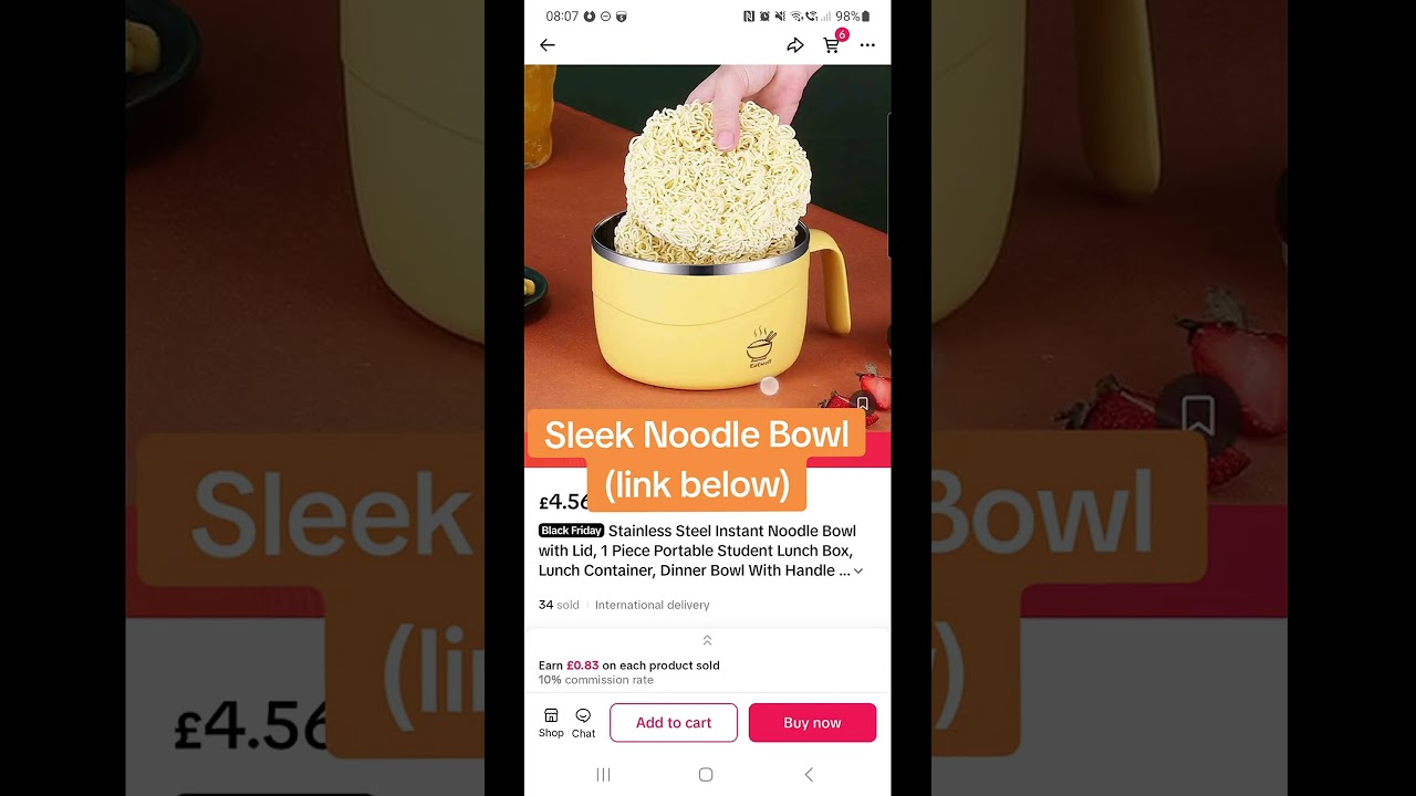 Sleek Noodle Bowl: Stainless Steel Lunch Container with Lid#NoodleBowl #LunchContainer