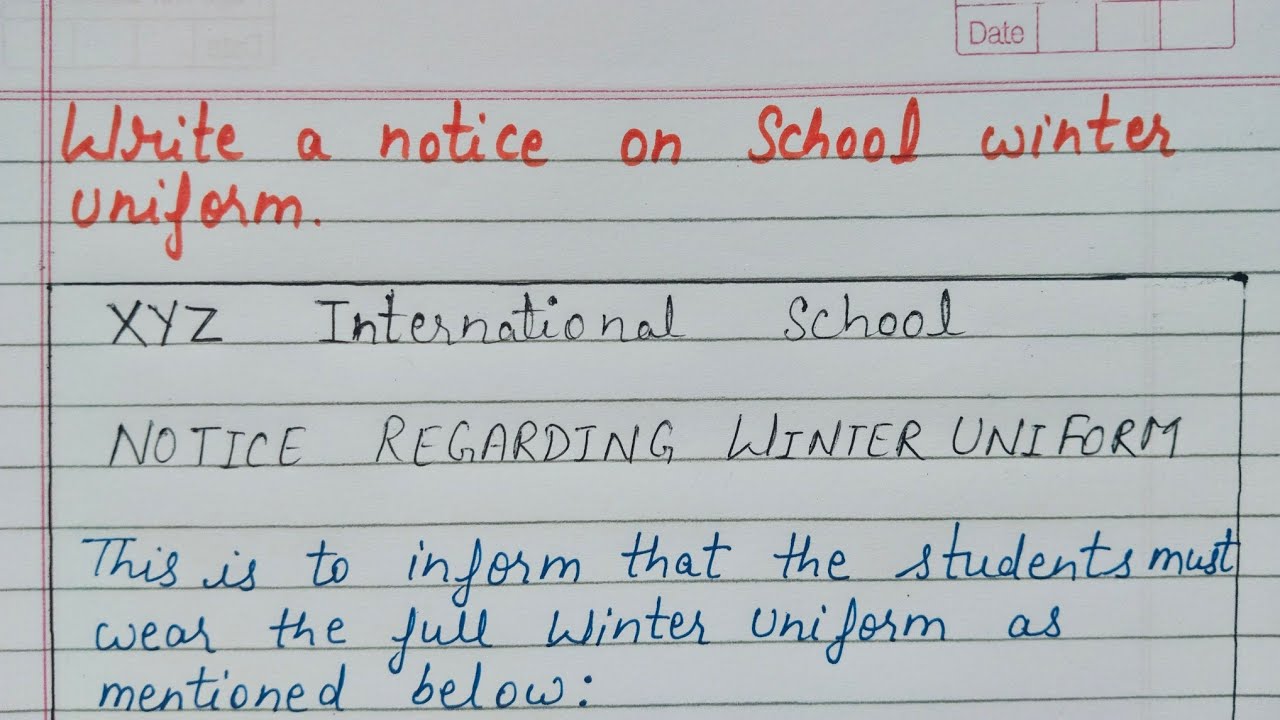 write a notice on school winter uniform | notice Writing | notice format