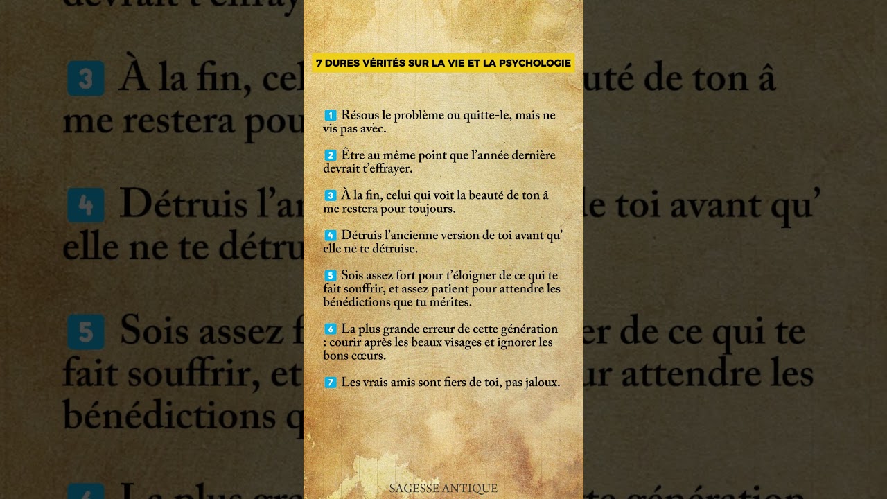 7 dures v&eacute;rit&eacute;s sur la vie et la psychologie  #citation