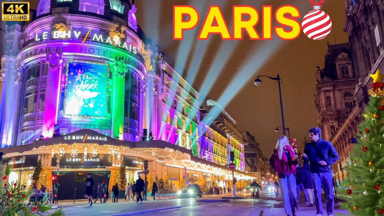 Paris, France 🇫🇷 Christmas in Paris 2024 Opening 🎄 | Vitrines de Noël BHV Marais 4K HDR November