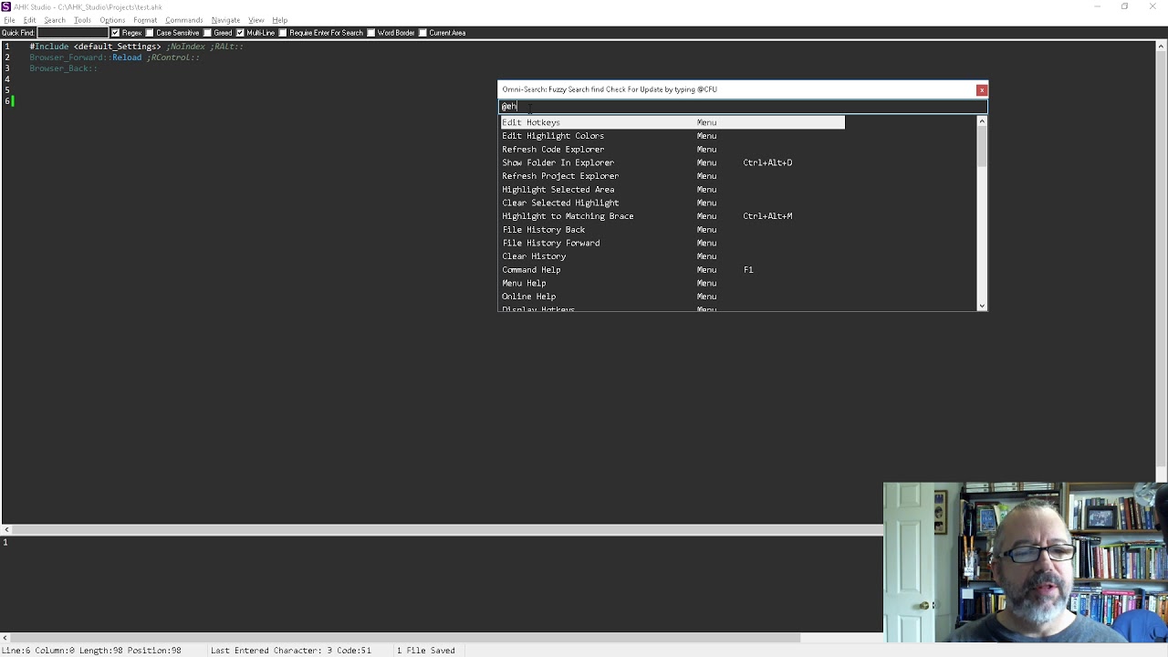 AHK Studio: Using the OmniSearch to change settings / find items