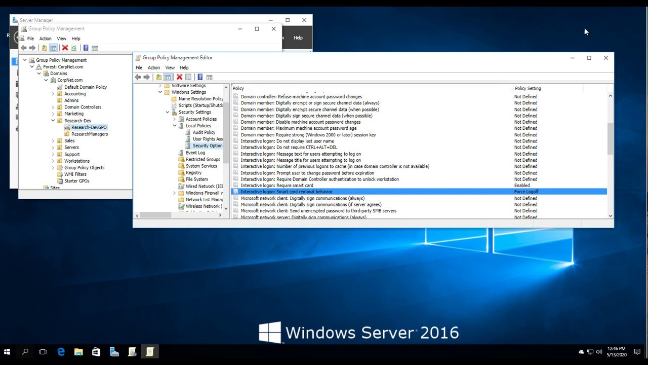 windows server 2016 enable smart card login