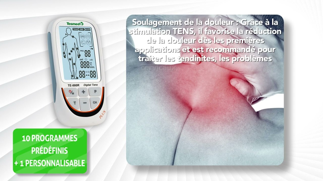 Tesmed TE-880R Plus: Électrostimulateur Musculaire Rechargeable - EMS, TENS, Massage - 8 électrodes