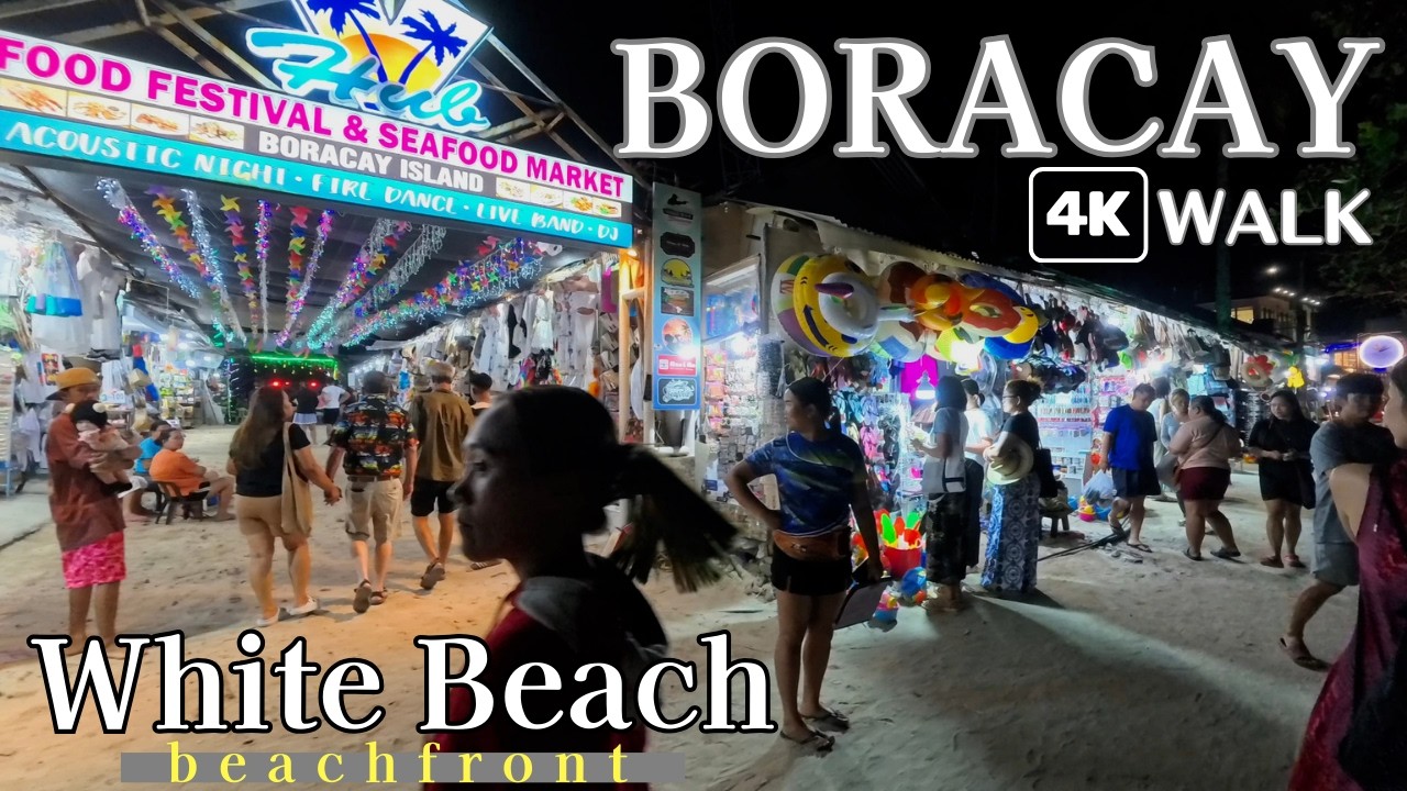 White Beach Evening Walk | Boracay Island Beachfront, Philippines | 4K