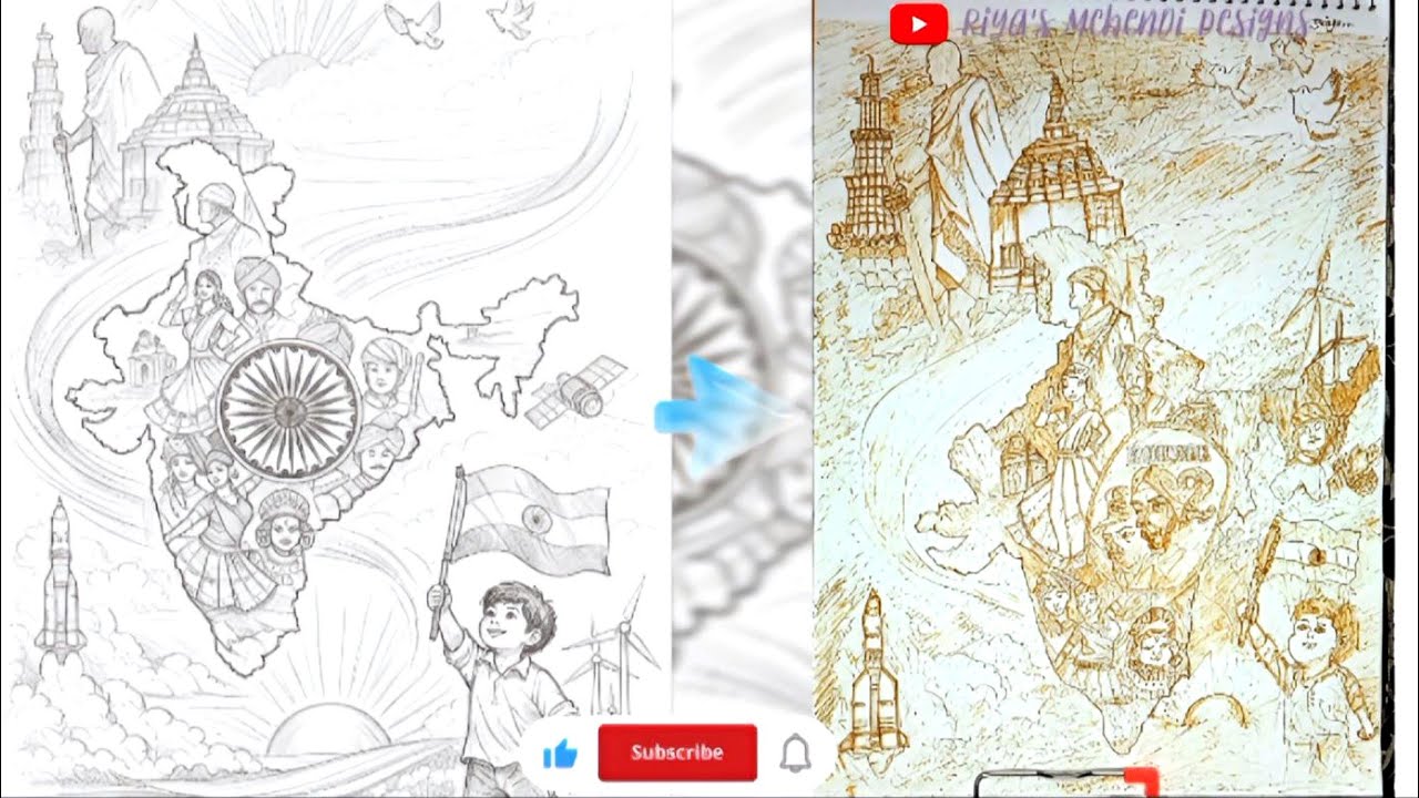 🇮🇳(Part3)How to Draw 26 January Republic Day Art Using Mehndi Cone Final Outline to Shading journey