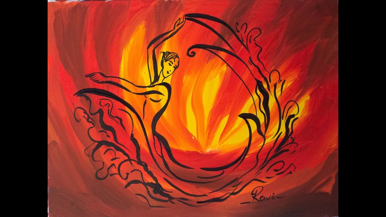 Fire Dancing Girl Poster Color Painting