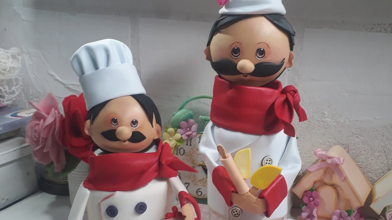 Pote de azeitona decorado com chefe de cozinha em eva, #reciclagem.