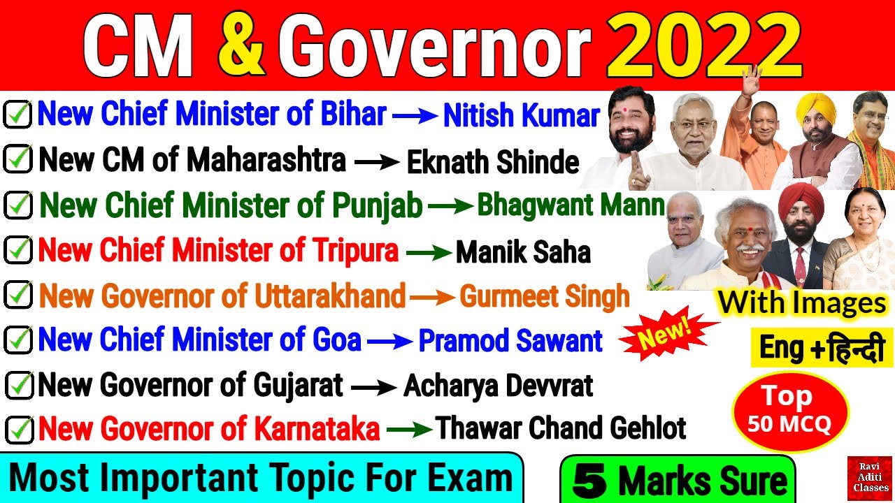 Chief Minister & Governors 2022 | New CM of all States | Current Affairs 2022  in English | Gk Trick
