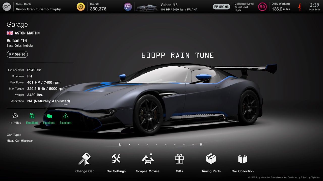 [Gran Turismo 7] Aston Martin Vulcan 600pp rain tune