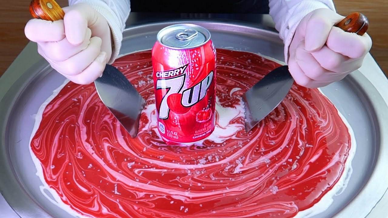 Cherry 7UP &mdash; Ice Cream Rolls street food | Satisfying Visual ASMR
