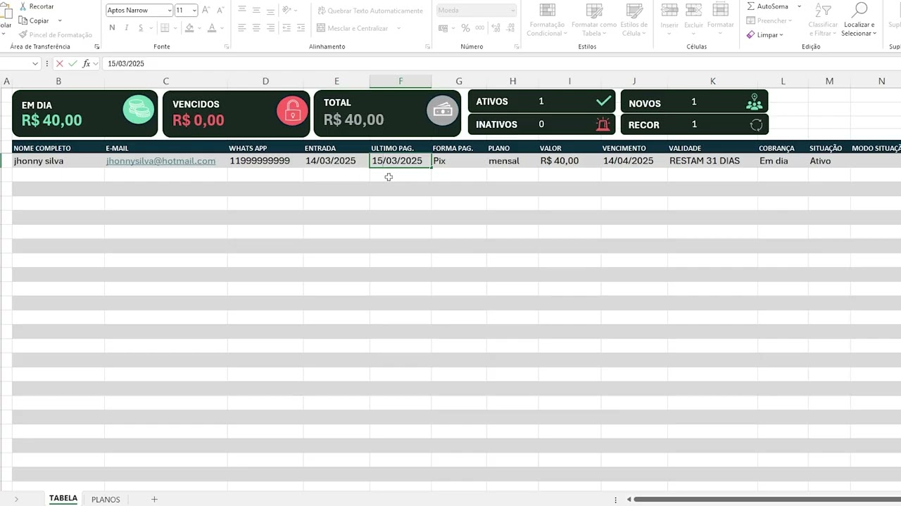 planilha excel controle de mensalidade 2026  digital