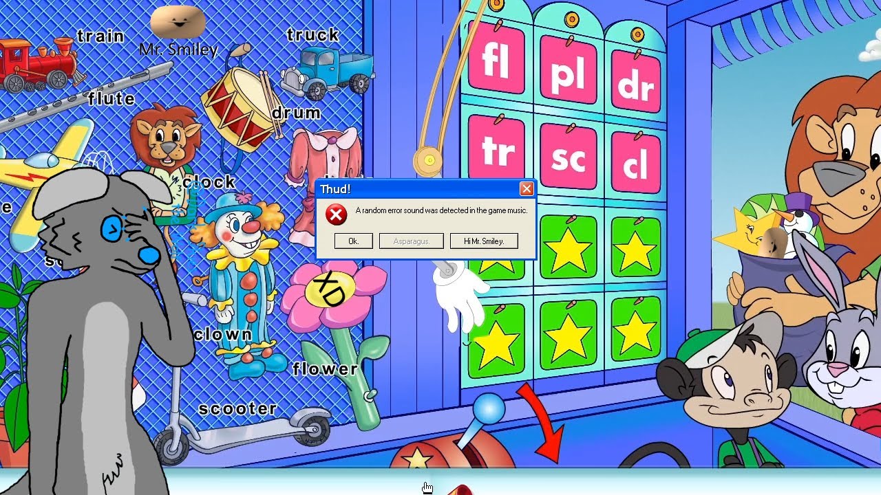Dark goes to Wordville carnival that contains Windows XP errors (Reader Rabbit: High Flying Act)
