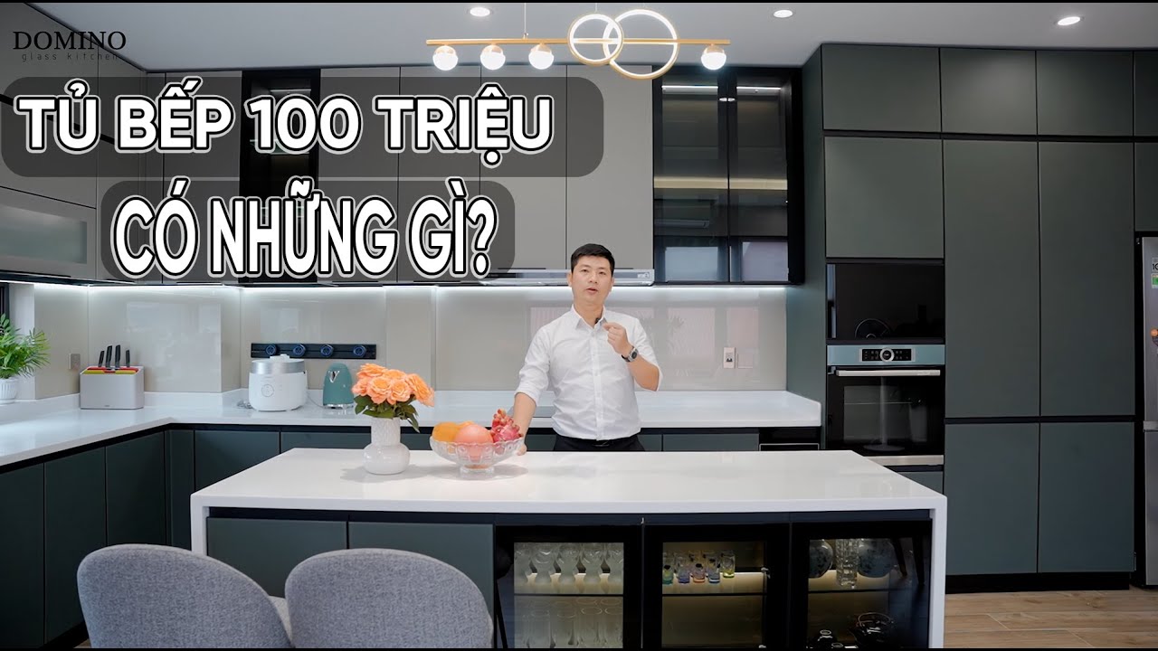 Review bộ tủ bếp trị giá trên 100 triệu có gì? - Tủ bếp inox cánh kính Domino
