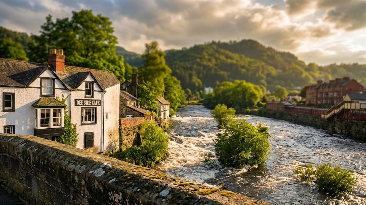 Riverside Walk in a Beautiful Town in Wales | Llangollen in 4K