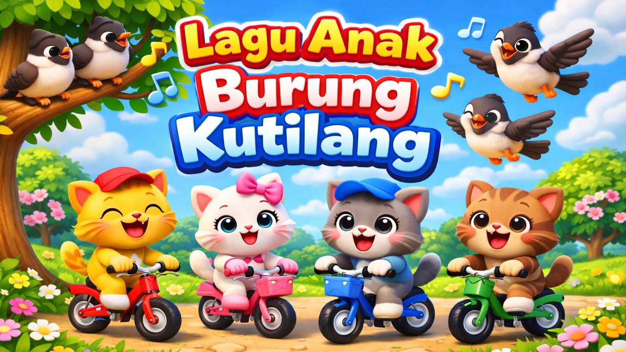 BURUNG KUTILANG 🎵 Lagu Anak 🎵 Sekumpulan kitten lucu asyik bermain sepeda ditemani burung kutilang.